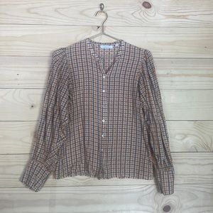 Doen aid orange and brown button down blouse